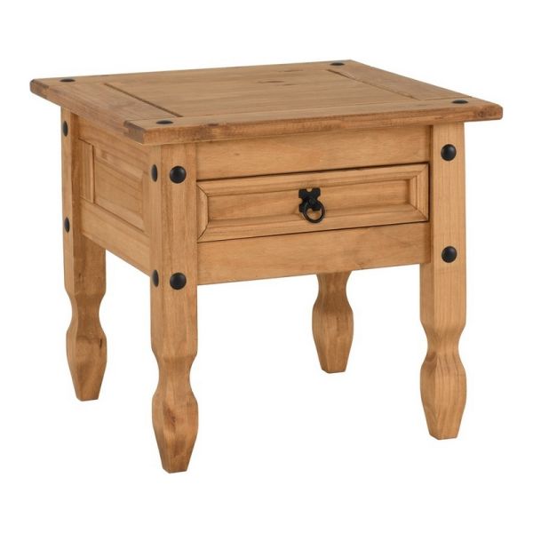 Corona 1 Drawer Lamp Table - L58 x W58 x H54 cm - Distressed Waxed Pine