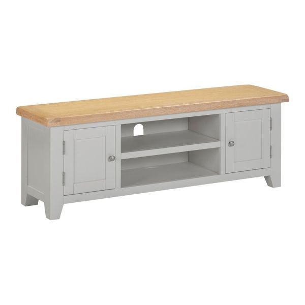 Windsor Straight TV Unit - L37 x W140 x H50.5 cm - Pebble Grey/Oak