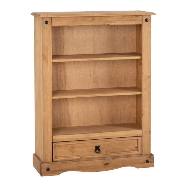 Corona 1 Drawer Bookcase - L29.5 x W84 x H110 cm - Distressed Waxed Pine