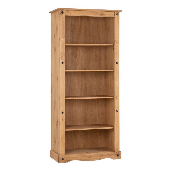 Corona Tall Bookcase - L44.5 x W81 x H182 cm - Distressed Waxed Pine