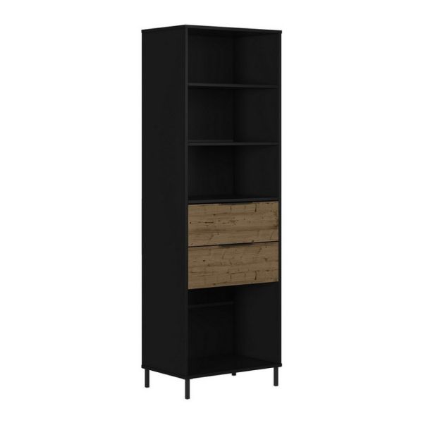 Madrid Bookcase - L38.5 x W60 x H179.5 cm - Black/Acacia Effect