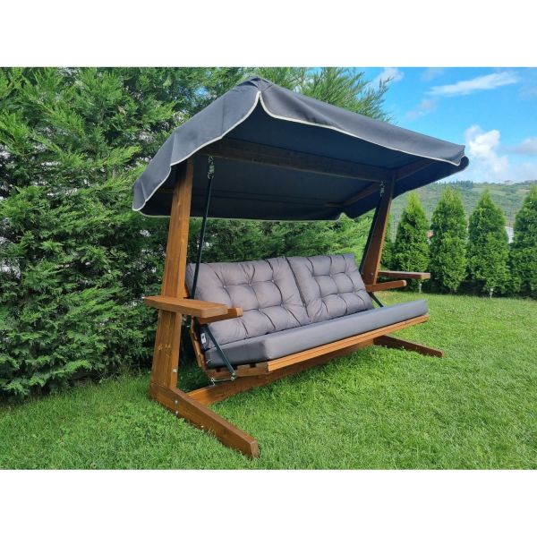 Brestwick 2400 3 Seater Swing Seat - Pine Wood/Oxford PU Polyester - L237 x W115 x H175 cm - Red Oak Colour Pine/Dark Grey 