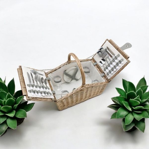 Outdoor Picnic Basket Set - Faux Leather - L30 x W42 x H40 cm