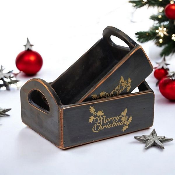 Christmas Boxes (Set of 2) - Wood - Black