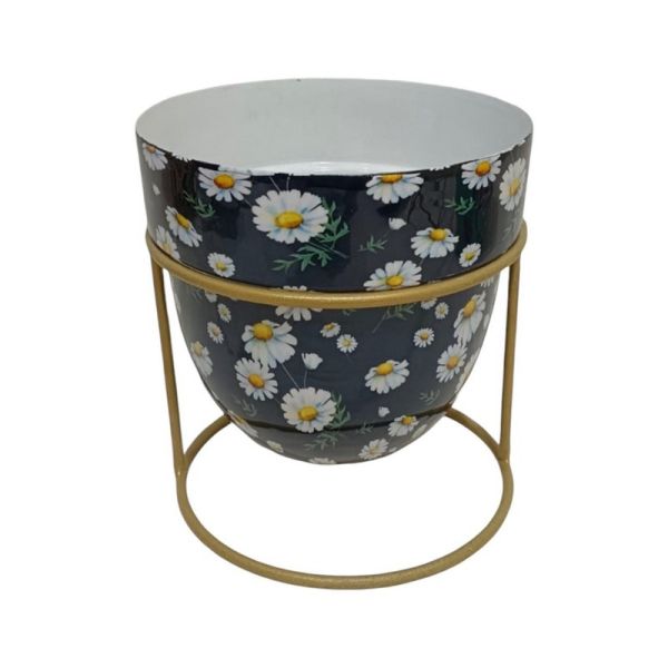 Flower Print Design Planter on Stand - L13 x W13 x H13 cm
