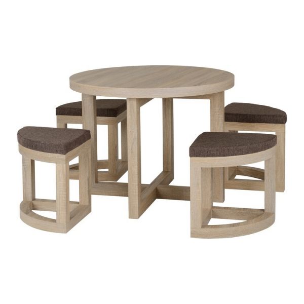 Cambourne Stowaway Dining Set - Sonoma Oak Effect Veneer/Brown Linen Fleck