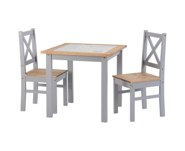 Salvador 1+2 Tile Top Dining Set - Slate Grey/Distressed Waxed Pine