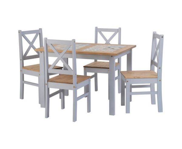 Salvador 1+4 Tile Top Dining Set - Slate Grey/Distressed Waxed Pine