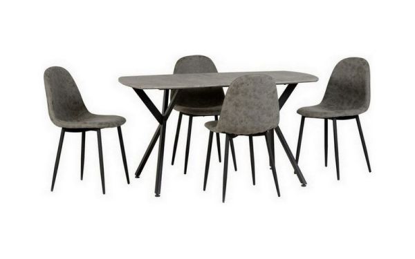 Athens Rectangular Dining Set - Concrete Effect/Black/Grey Faux Leather