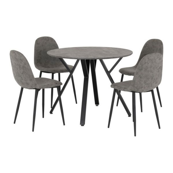 Athens Round Dining Set - Concrete Effect/Black/Grey Faux Leather