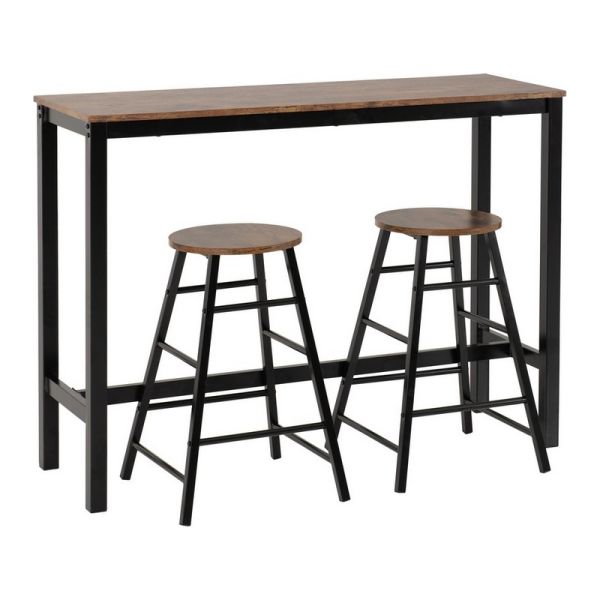 Athens Breakfast Bar Set - Acacia Effect/Black