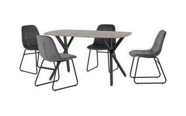 Athens Rectangular Dining Set with Lukas Chairs - Concrete Effect/Black/Grey Velvet