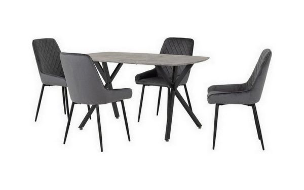 Athens Rectangular Dining Set with Avery Chairs - Concrete Effect/Black/Grey Velvet