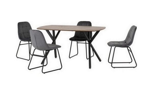Athens Rectangular Dining Set with Lukas Chairs - Medium Oak Effect/Black/Grey Velvet