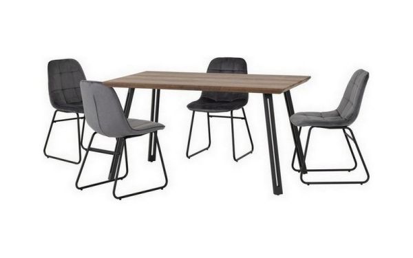 Quebec Straight Edge Dining Set with Lukas Chairs - Medium Oak Effect/Black/Grey Velvet