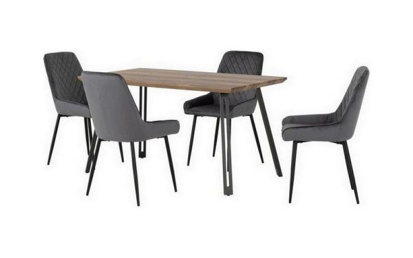 Quebec Straight Edge Dining Set with Avery Chairs - Medium Oak Effect/Black/Grey Velvet