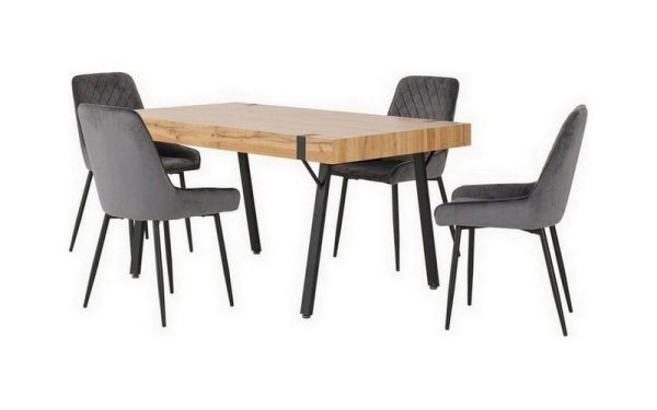 Treviso Dining Set with Avery Chairs - Light Oak Effect/Black/Grey Velvet