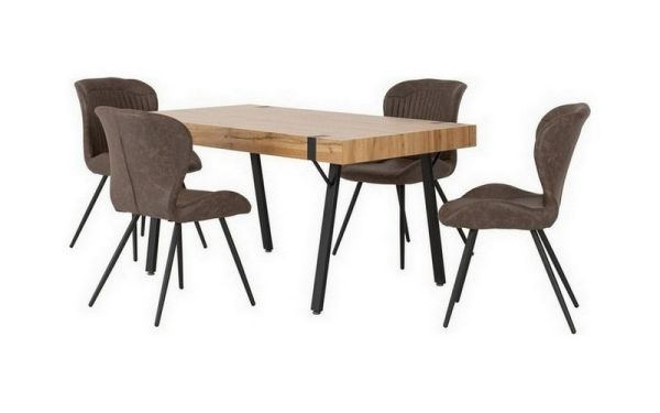 Treviso Dining Set with Quebec Chairs - Light Oak Effect/Black/Brown Faux Leather