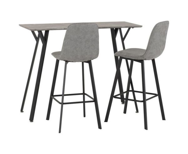 Quebec Bar Table Set - Concrete Effect/Black/Grey Faux Leather