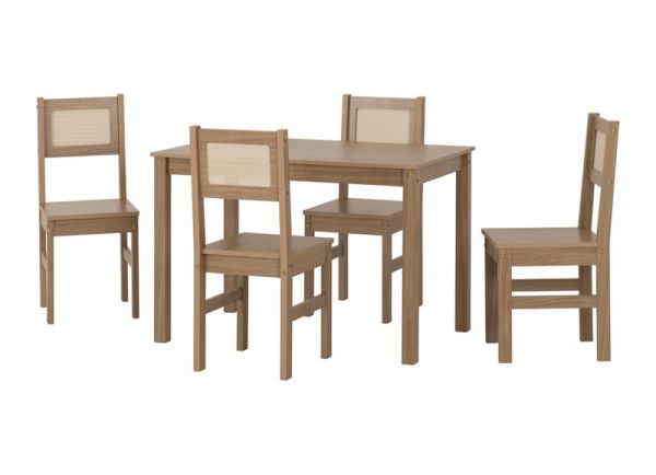 Santana 1+4 Dining Set - Light Oak/Rattan Effect