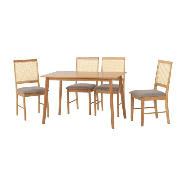 Austin & Ellis Indoor 1+4 Dining Set - Oak Effect/Grey Fabric