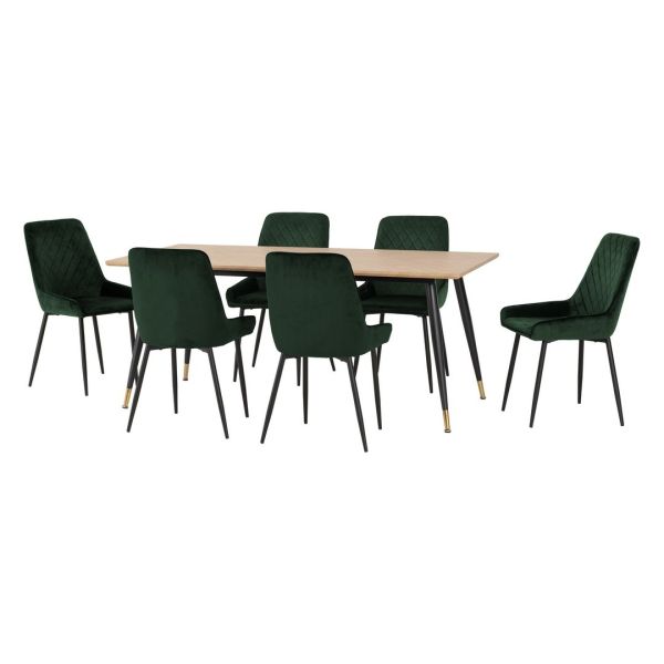Hamilton & Avery Large Indoor Dining Set - Medium Oak Effect/Emerald Green Velvet