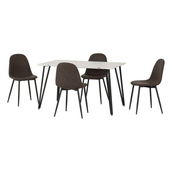 Marlow & Athens Indoor Dining Set with 4 Chairs - White Marble/Brown