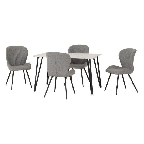 Marlow & Quebec Indoor Dining Set with 4 Chairs - White Marble/Grey