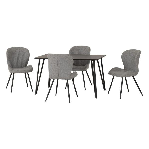 Marlow & Quebec Indoor Dining Set with 4 Chairs - Black Marble/Grey