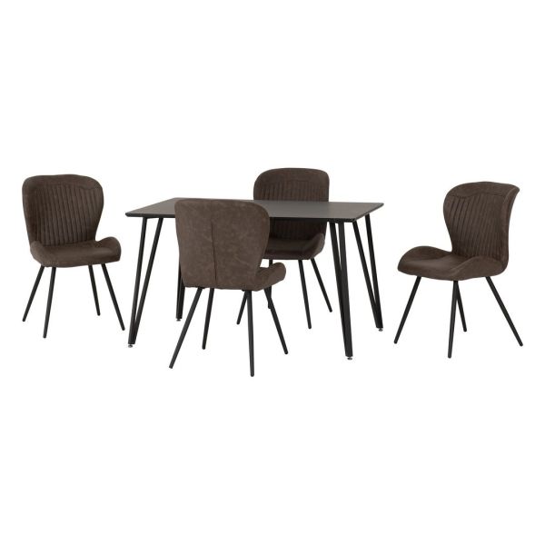 Marlow & Quebec Indoor Dining Set with 4 Chairs - Black Marble/Brown