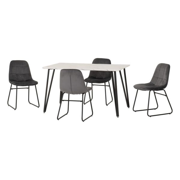Marlow & Lukas Indoor Dining Set with 4 Chairs - White Marble/Grey Velvet