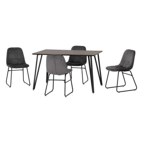 Marlow & Lukas Indoor Dining Set with 4 Chairs - Black Marble/Grey Velvet