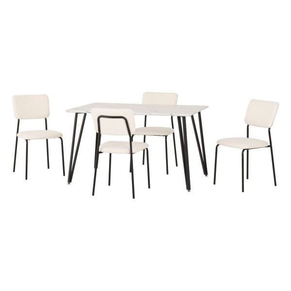 Marlow & Sheldon Indoor Dining Set with 4 Chairs - White Marble/Ivory Boucle Fabric