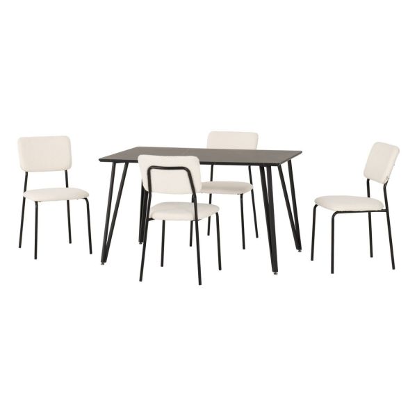 Marlow & Sheldon Indoor Dining Set with 4 Chairs - Black Marble/Ivory Boucle Fabric