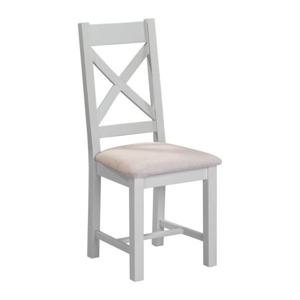Windsor Cross Back Dining Chair (Set of 2) - L51 x W46 x H105.5 cm - Pebble Grey/Oat Fabric