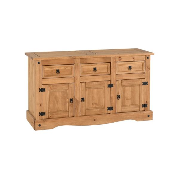 Corona 3 Door 3 Drawer Sideboard - L48 x W144 x H81 cm - Distressed Waxed Pine