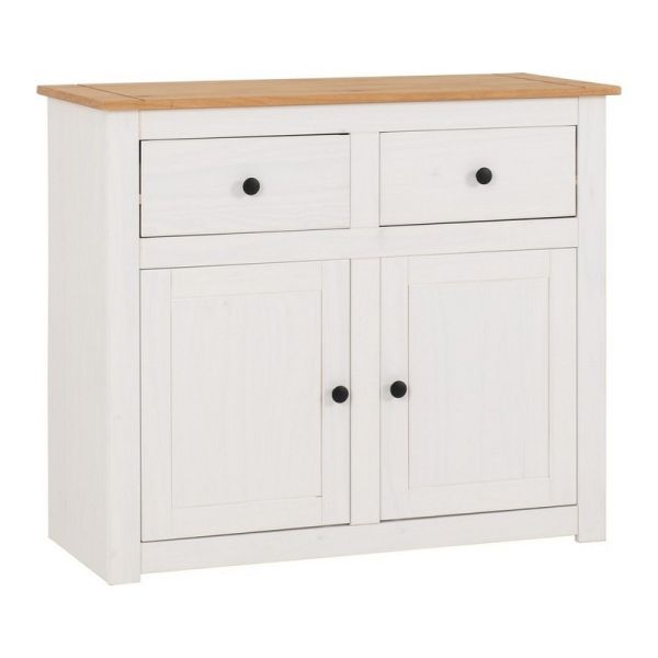 Panama 2 Door 2 Drawer Sideboard - L40 x W93 x H80 cm - White/Natural Wax