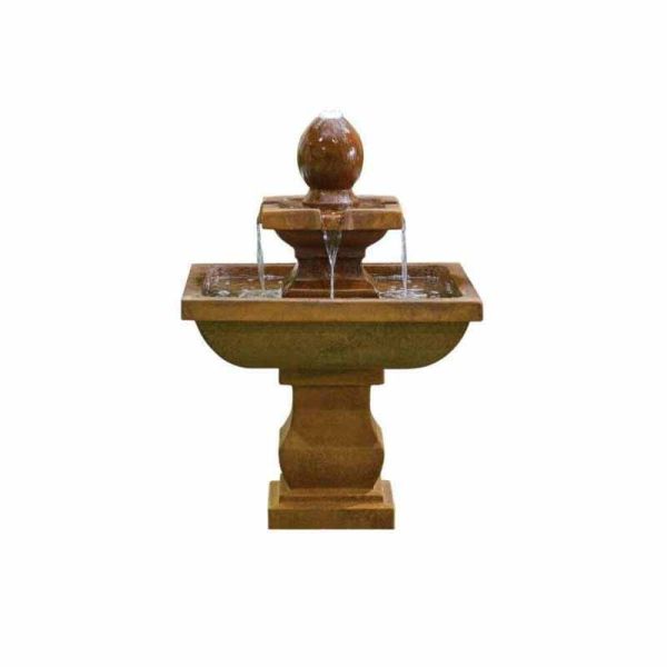 Odyssey inc. LEDs Water Feature - Glassfibre Reinfornced Concrete (GRC) - L70 x W70 x H93 cm - Brown Rustic