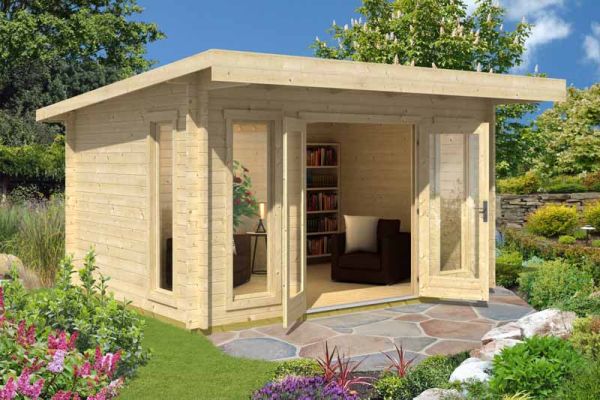 Barbados 3-Log Cabin, Wooden Garden Room, Timber Summerhouse, Home Office - L459 x W419 x H241.94 cm