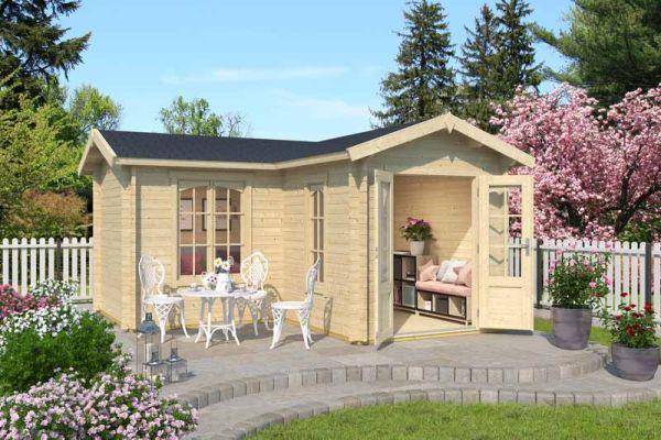 Portsmouth-Log Cabin, Wooden Garden Room, Timber Summerhouse, Home Office - L450 x W447.6 x H245.1 cm
