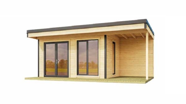 Domeo 7 + Domeo 7 Al. pack-Log Cabin, Wooden Garden Room, Timber Summerhouse, Home Office - L605 x W390 x H250.8 cm