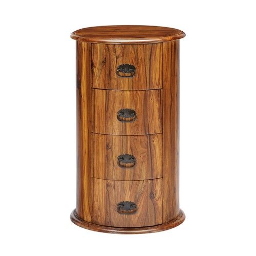 4 Drawer Drum Chest - Sheesham Wood - L45 x W45 x H70 cm - Honey Dark Finish