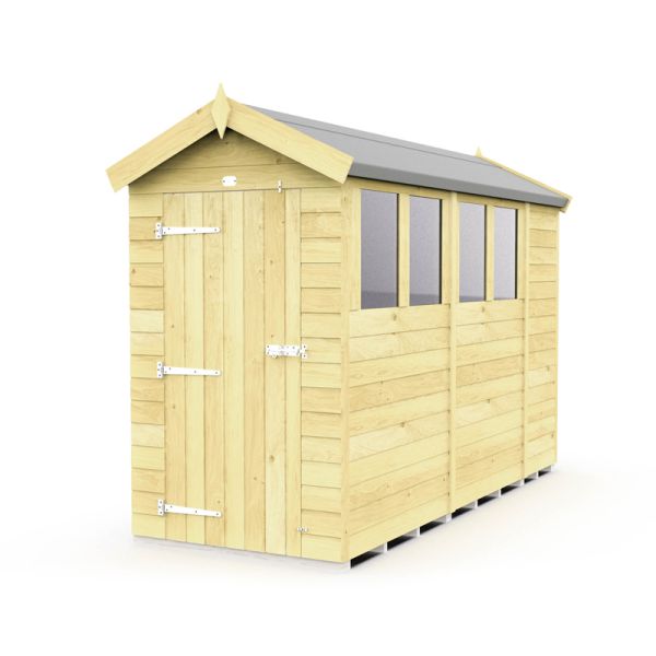 4 x 10 Feet Apex Shed - Single Door With Windows - Wood - L302 x W118 x H217 cm