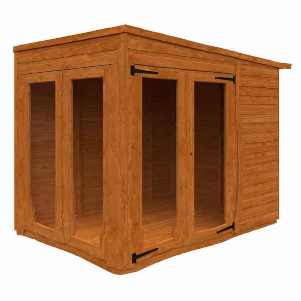 4x6 Flex Pent Full Pane Summerhouse 12mm Flex - L123.8 x W175 x H203 cm - Solid Wood/Softwood/Pine - Burnt Orange