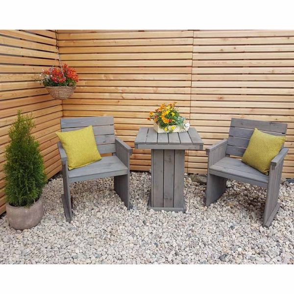 Grey Bistro Patio Table and Chairs Set - Timber/Metal - L46 x W59 x H75 cm - Grey