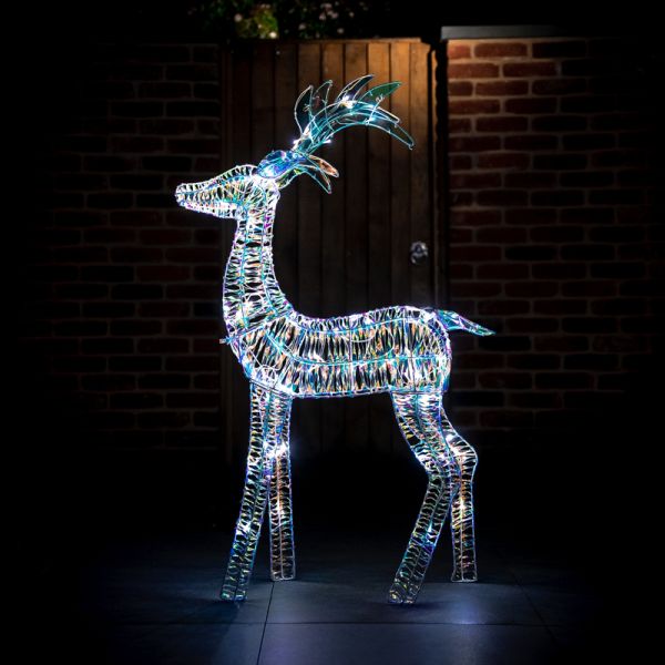 125 cm Iridescent Reindeer with 80 LED Lights (Suitable for Indoor or Outdoor Use, Mains Powered) - White