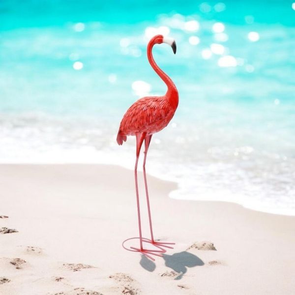 Flamingo Garden Ornament - Metal - L30 x W50 x H150 cm - Pink
