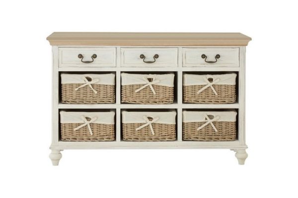 Hendra Cabinet with 6 Willow Baskets - Metal/Wood/Textile - L124 x W41 x H79 cm - White