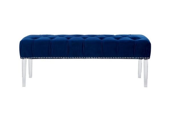 Clarence Velvet Bench - Synthetic/Textile - L47 x W130 x H45 cm - Clear/Blue