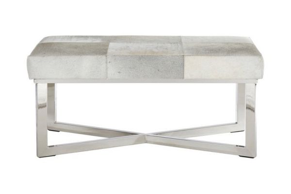 Kensington Townhouse Bench - Leather/Metal - L45 x W90 x H45 cm - Silver/Grey